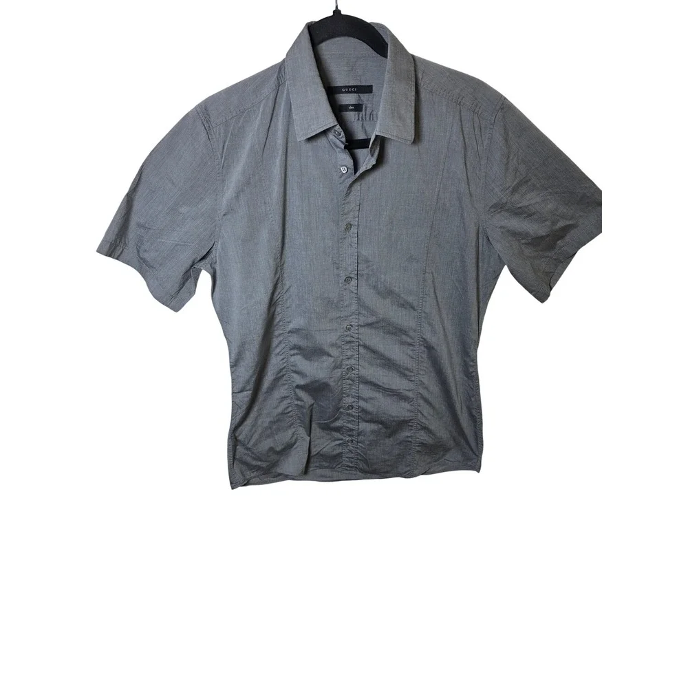 Gucci‎ Mens Grey Short Sleeve Button Up Slim Fit Shirt Luxury Designer Grey